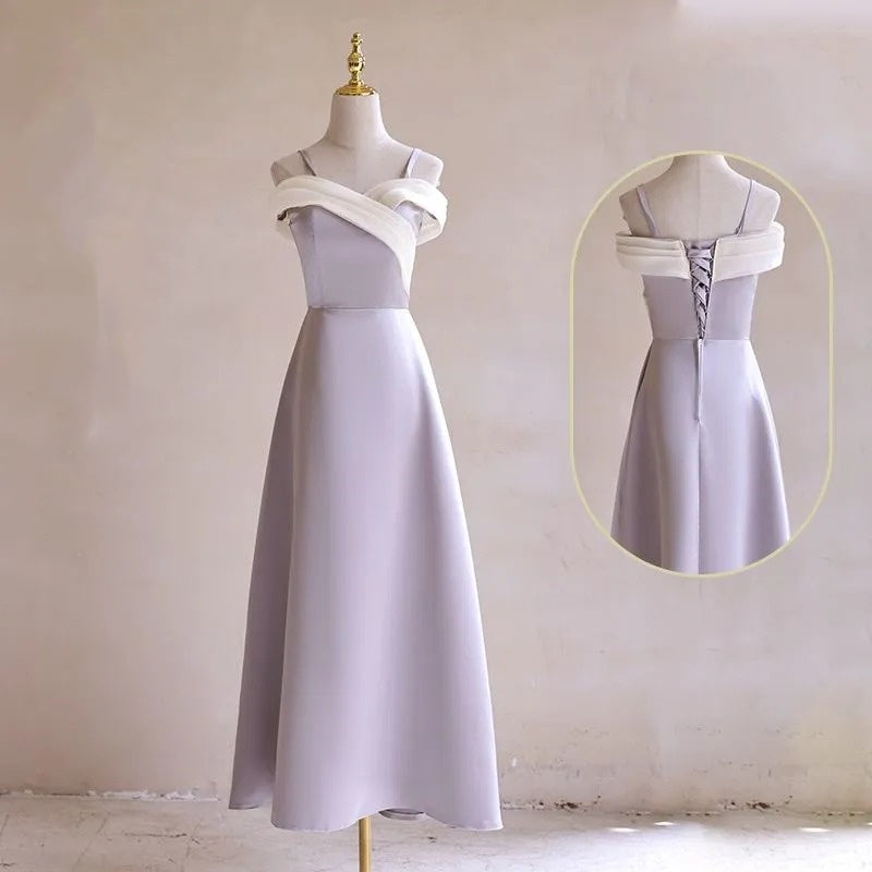 Robe de demoiselle d'honneur longue en satin et tulle violet, élégante et tendance, robe de bal, robe de soirée, robe de remise de diplôme, nv4044