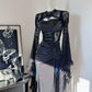 Robe de soirée longue en satin noir, élégante et délicate, en dentelle, style vintage, pour fête d'anniversaire, bal, nv4047