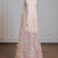 Rosa Blumen Elegantes Langes Tüll Ballkleid Abendkleid Partykleid nv4955