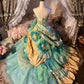 Blaues bodenlanges Ballkleid aus floralem Tüll nv5171
