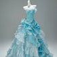 Robe de soirée longue en tulle bleu élégant et stylé nv4776