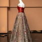 Rotes Tube-Top mit Blumenmuster, elegant, modisch, lang, Tüll, Ballkleid, Abendkleid, Partykleid, NV4746