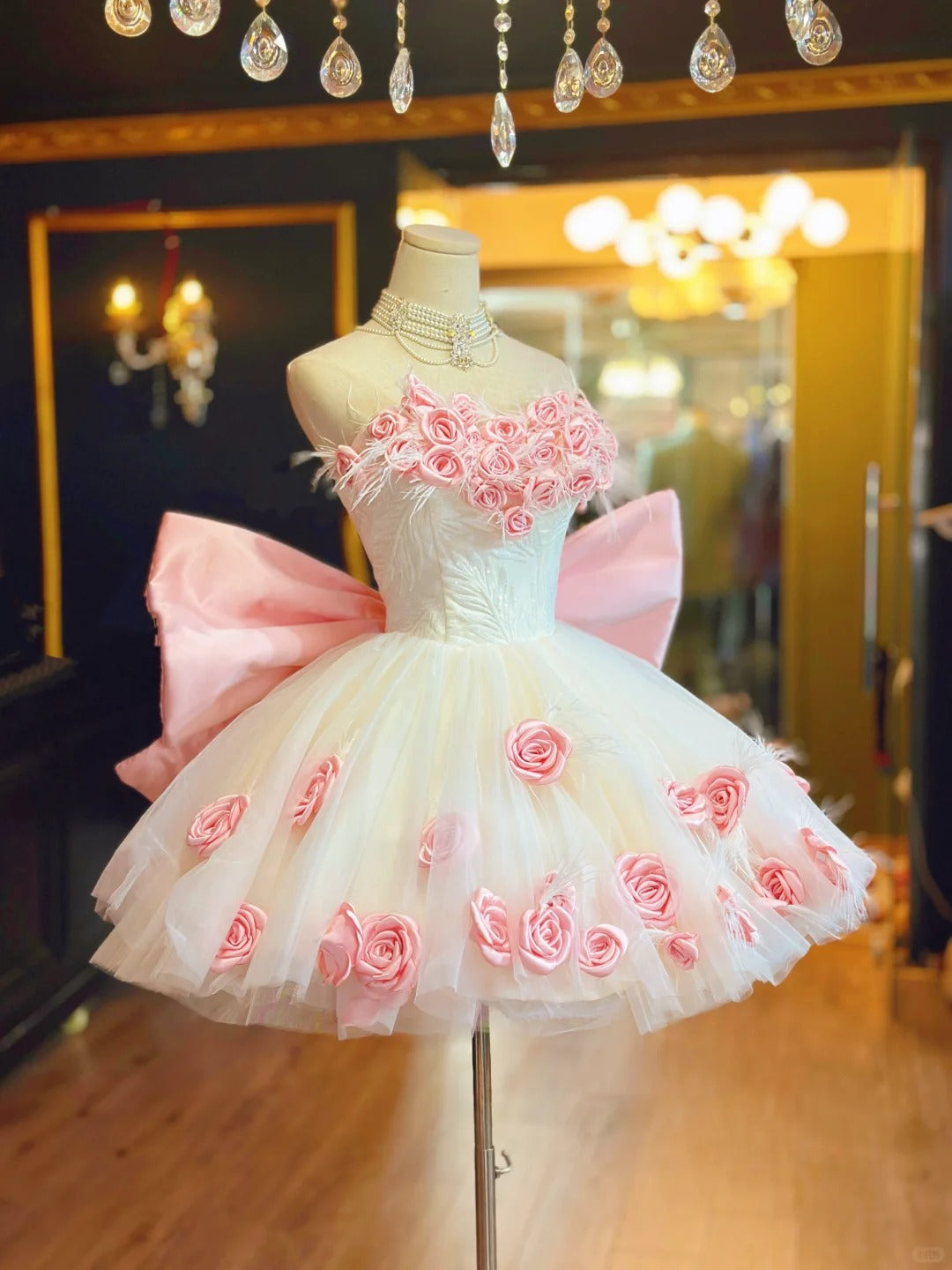 Robe de soirée courte en tulle à fleurs roses, jolie robe de bal, robe de bal, robe d'anniversaire, nv4787