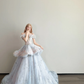 Light Ice Blue Feather Off Shoulder Prom Gown Star Moon Rhinestone Tulle Formal Dress  NV7165