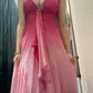 Pink Sweet Exquisite Gem Spaghetti Strap Long Chiffon Homecoming Dress Birthday Party Dress Prom Dress Evening Dress nv3910