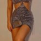 Robe sexy à bretelles et chaîne en strass avec sequins argentés nv1950