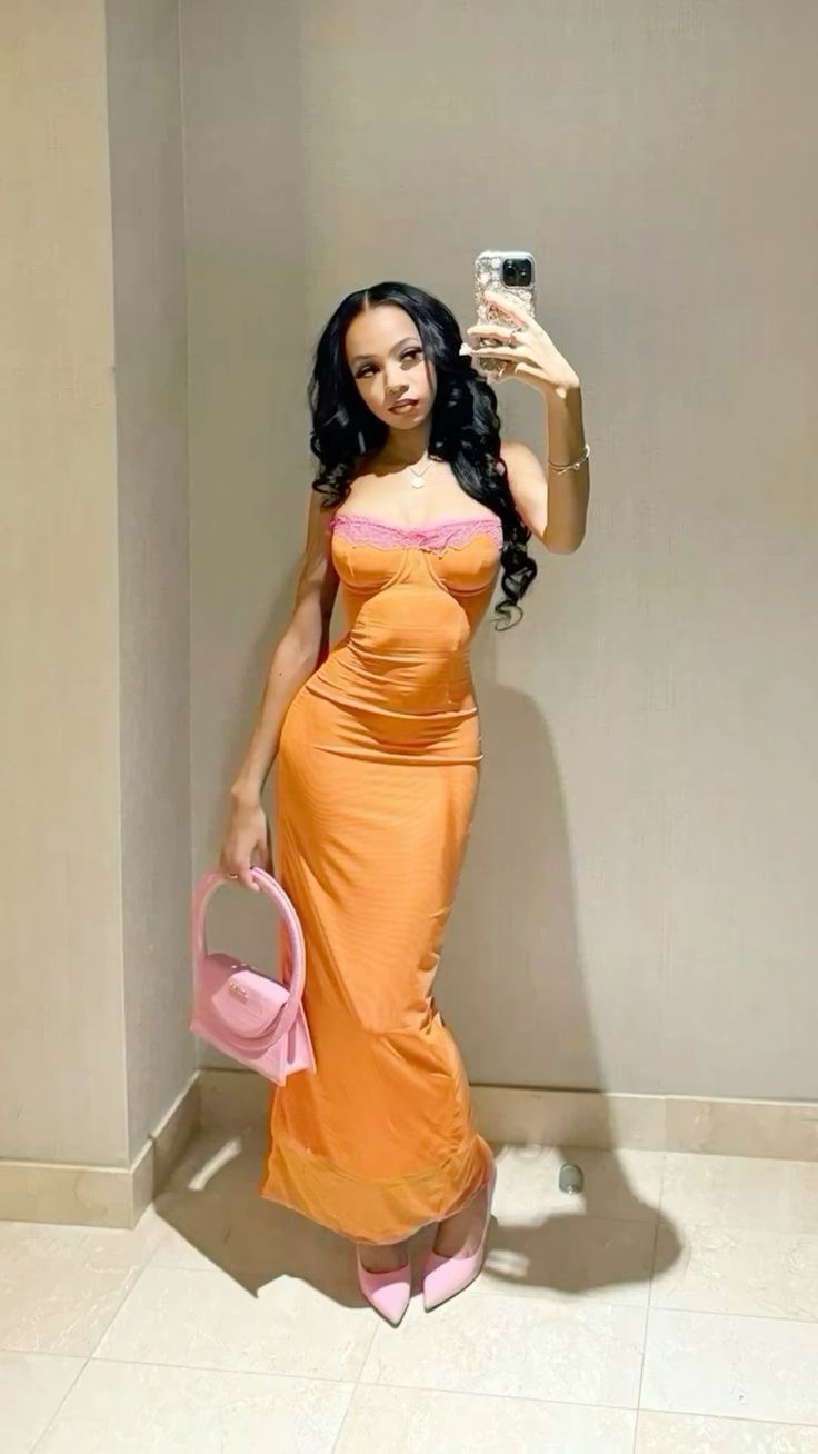 Orange Fashion Spaghetti Strap Lace Long Prom Dress Evening Gown Party Dress nv2847