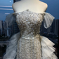 Silver White Off Shoulder Mermaid Formal Gown Beaded Sequin Side Ruffle Tulle Long Train Evening Dress  NV6971