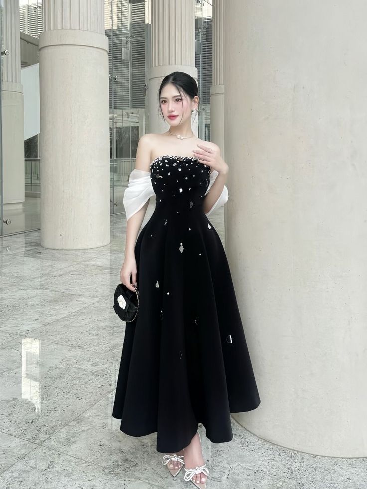 Black gorgeous elegant with rhinestones long ball gown evening dress party dress nv2267