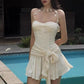 Robe de soirée courte en mousseline de soie, élégante et sans bretelles, blanche, nv4852