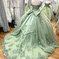 Green elegant sweet lace bow back strapless long tulle ball gown evening dress adult ceremony dress birthday party dress nv3237