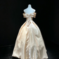 Off Shoulder Champagne Satin Ball Gown Rhinestone Beaded Draped Skirt Long Formal Prom Wedding Dress  NV6979