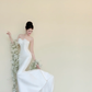 Strapless White Satin Mermaid Wedding Gown, Big Bow Accent Elegant Bridal Dress  NV7437