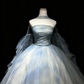 Strapless Sky Blue Cloud Print Tulle Prom Dress Beaded Bodice Detachable Puff Sleeve Princess Ball Gown  NV6992