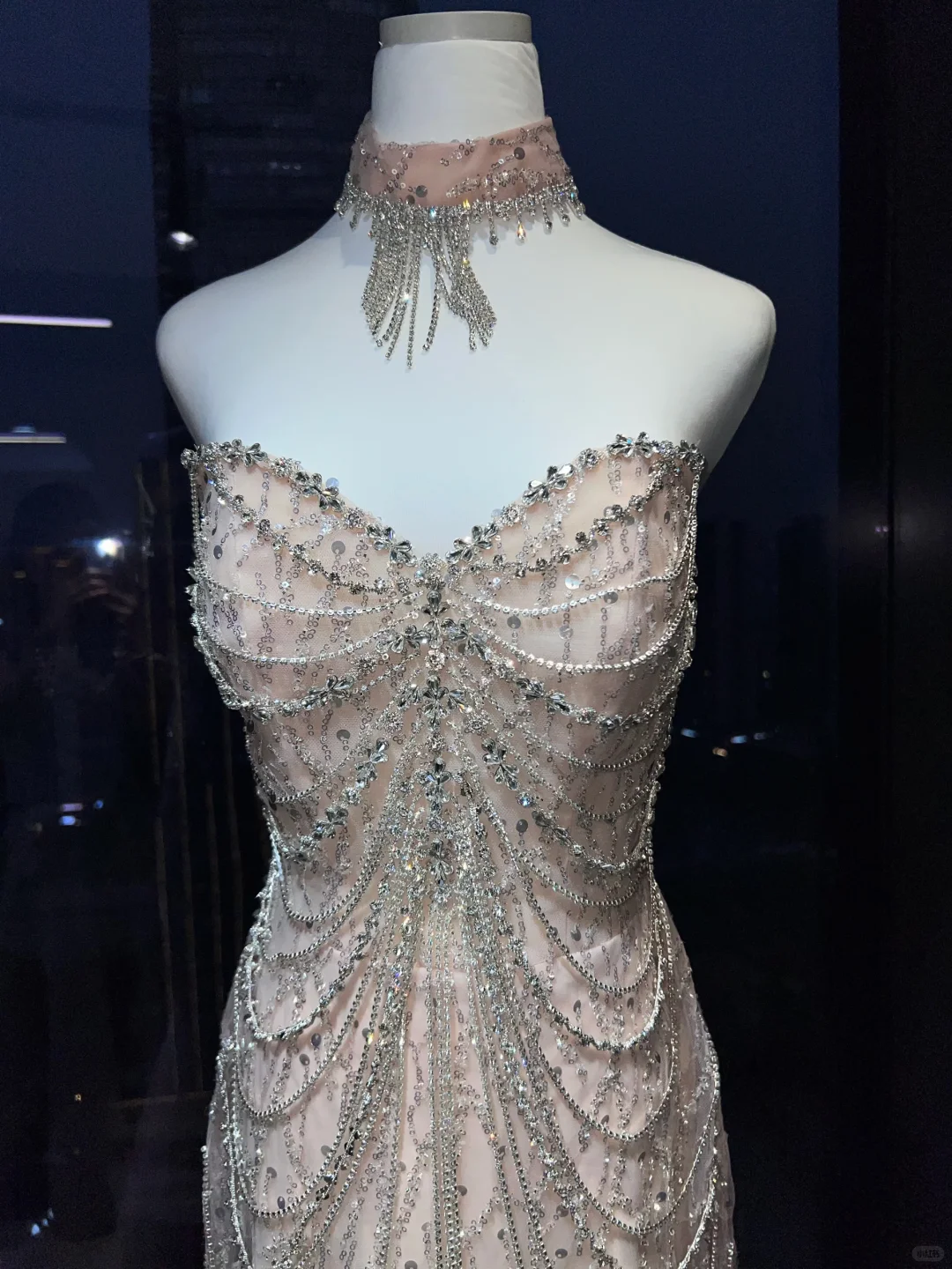 Strapless Nude Pink Mermaid Prom Dress Full Body Rhinestone Chain Beading Flowy Tulle Evening Gown  NV6984