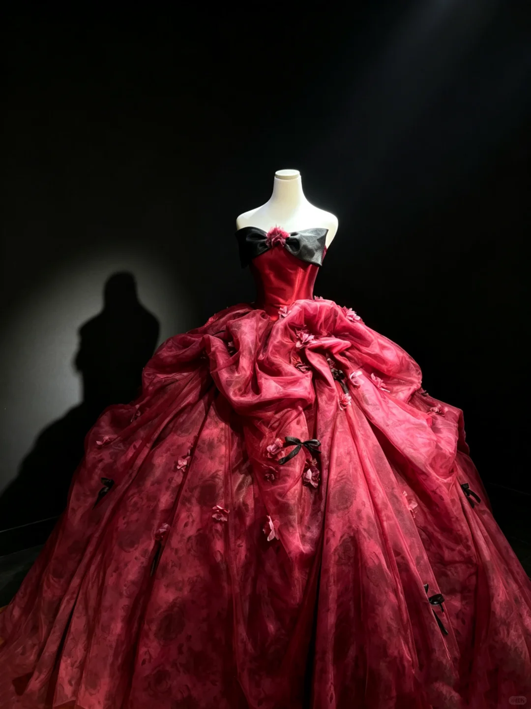 Burgundy Strapless Vintage Princess Ball Gown Black Bow 3D Flowers Printed Organza Long Evening Gown  NV7010