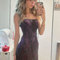 Purple Gorgeous Shiny Exquisite Beaded Spaghetti Straps Long Elegant Sexy Back Slit Satin Ball Gown Evening Dress nv3271