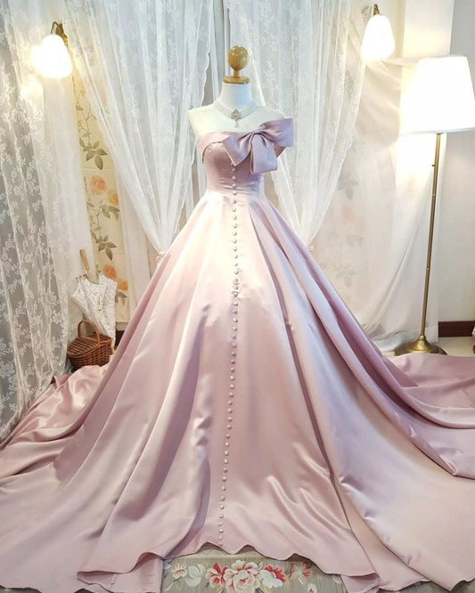 Pink Gorgeous Elegant Long Fairy Satin Ball Gown Evening Dress nv3309