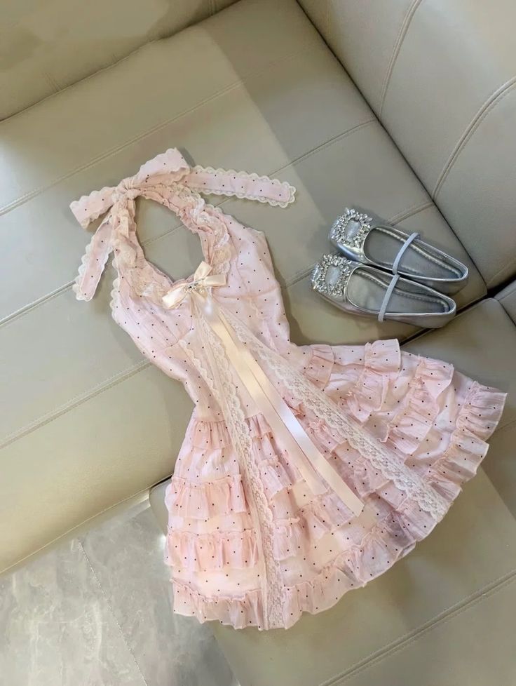 Robe de soirée courte en mousseline de soie et dentelle rose nv4877