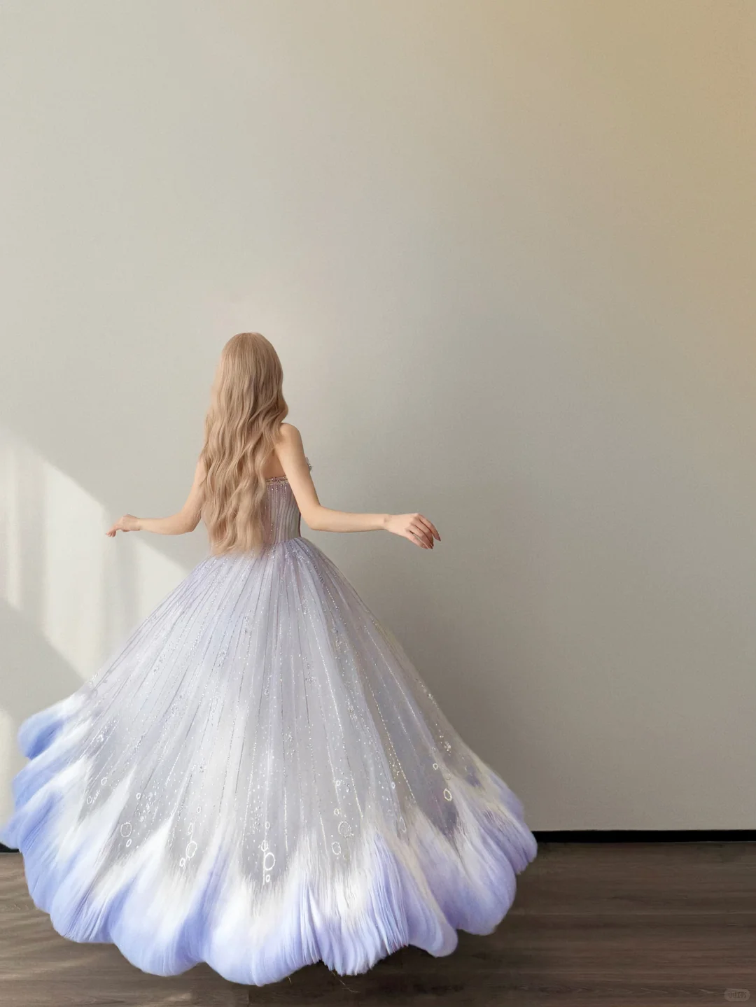 Strapless Ombre Purple Blue Prom Gown Boned Bodice Sparkle Tulle Cloud Hem A Line Evening Dress  NV7149