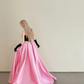 Black Pink Strapless Satin Ball Gown 3D Rose Prom Dress  NV7174