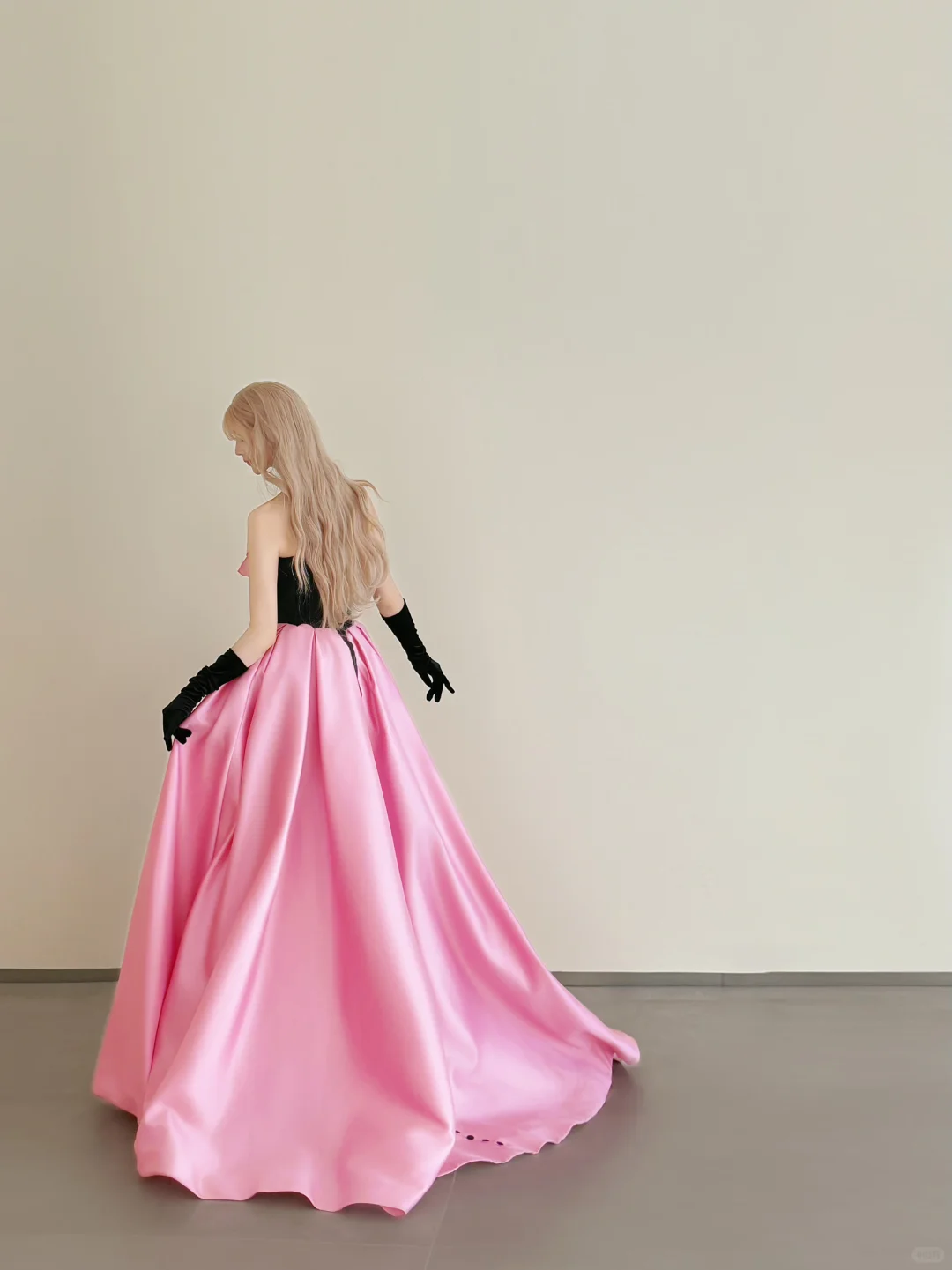 Black Pink Strapless Satin Ball Gown 3D Rose Prom Dress  NV7174