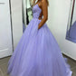 Purple Tulle Long A-Line Prom Dress, Purple Backless Evening Dress nv1444