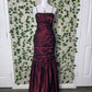 Burgunderrotes, elegantes, langes Satin-Ballkleid mit Spaghettiträgern im Retro-Stil, Partykleid, Abendkleid nv3632