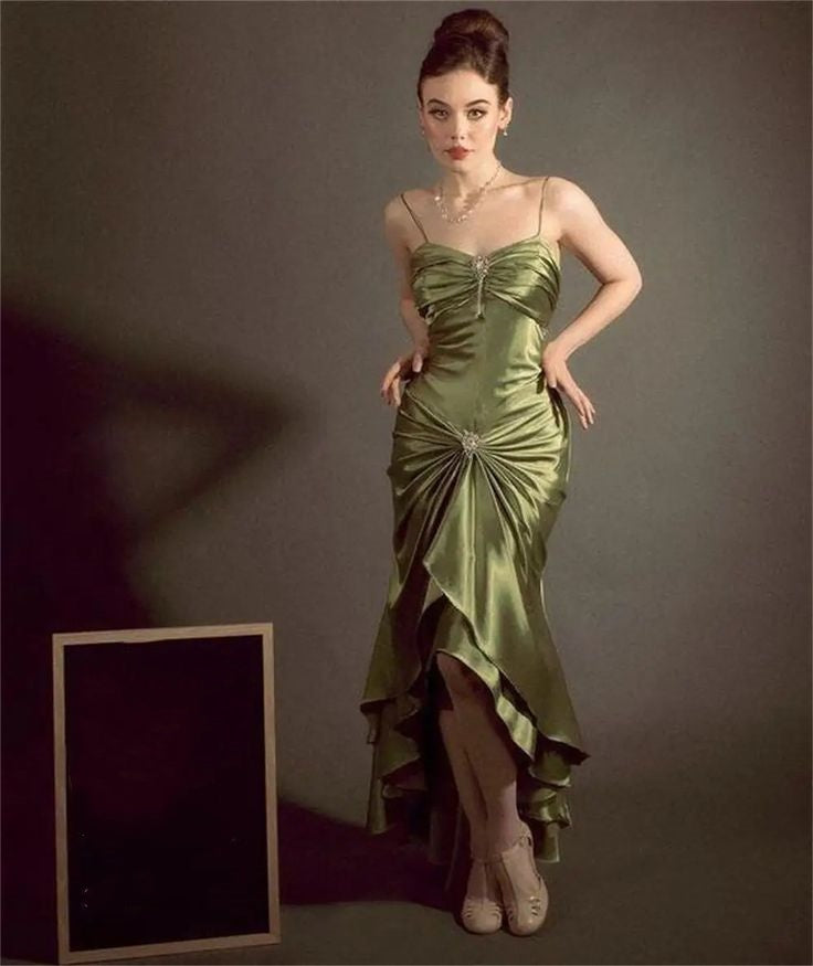 Grünes, figurbetontes, langes Ballkleid mit Spaghettiträgern, NV1965