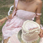 Robe de soirée courte en dentelle rose sans bretelles, robe de fête d'anniversaire nv2861