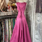 Robe de soirée en satin rose vintage, coupe trapèze, longueur au sol, nv3604
