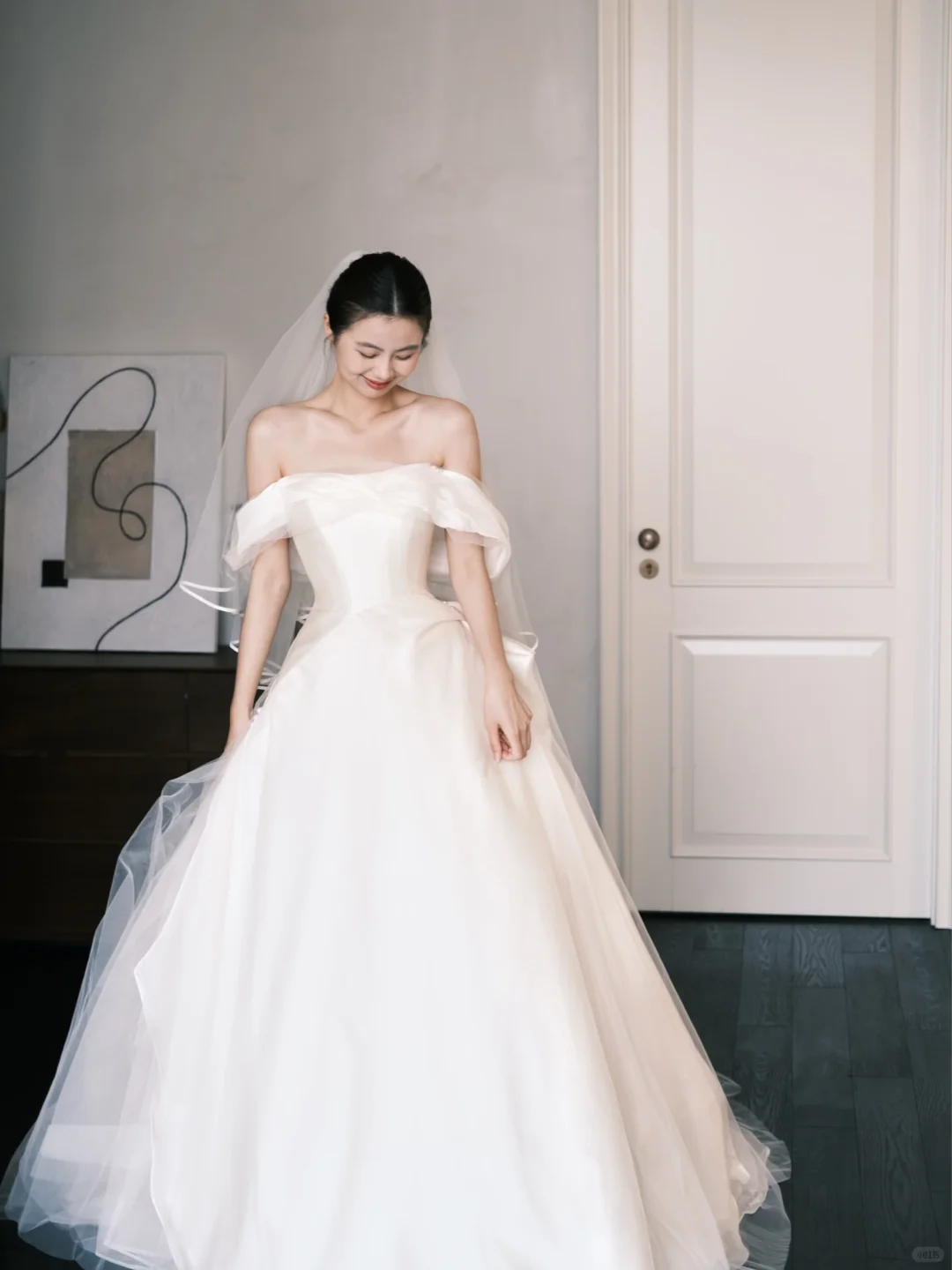 Off The Shoulder Satin Tulle Bridal Gown, Big Bow Ballgown Wedding Dress  NV7275