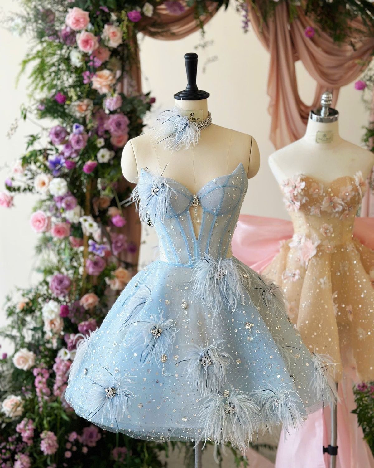 Blue/Pink Beaded Short Tulle Homecoming Dress Party Dress nv4858