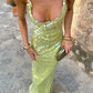 Lime Green Spaghetti Strap Sequined Backless Sexy Elegant Maxi Dress Long Evening Dress Party Dress nv2692