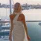 Robe de soirée longue en satin blanc simple et élégante nv2411