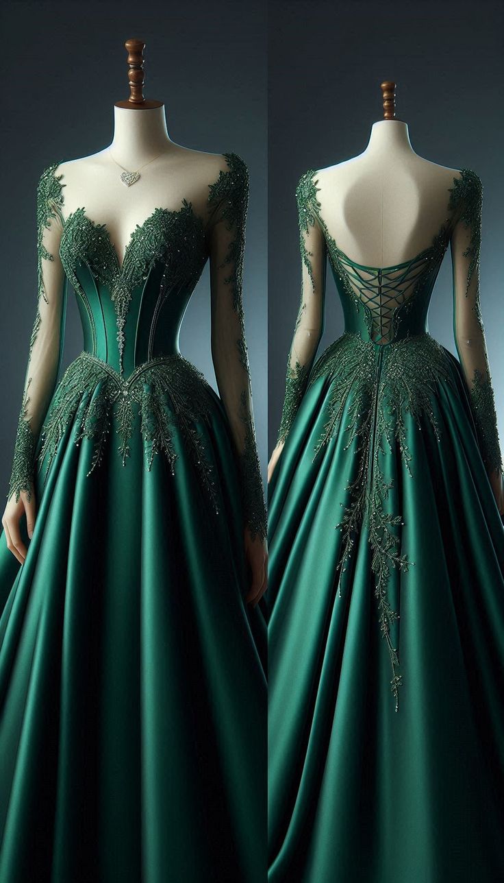 Green gorgeous exquisite beaded lace sweetheart neckline long satin elegant ball gown evening dress nv3393