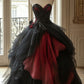 Red black tulle sweetheart neckline delicate floral applique long tulle ball gown evening gown wedding dress nv3390