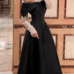 Black shiny elegant one shoulder off shoulder long sleeve long ball gown evening dress party dress nv2461