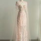 Robe de soirée longue en tulle rose, luxueuse et brillante, élégante, à fleurs, perles, coupe droite, sans manches, robe de bal, robe de bal, nv3811