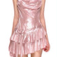 Süße Spaghettiträger Rüschen kurze Satin Mädchen Mini Homecoming Kleid Partykleid nv5438