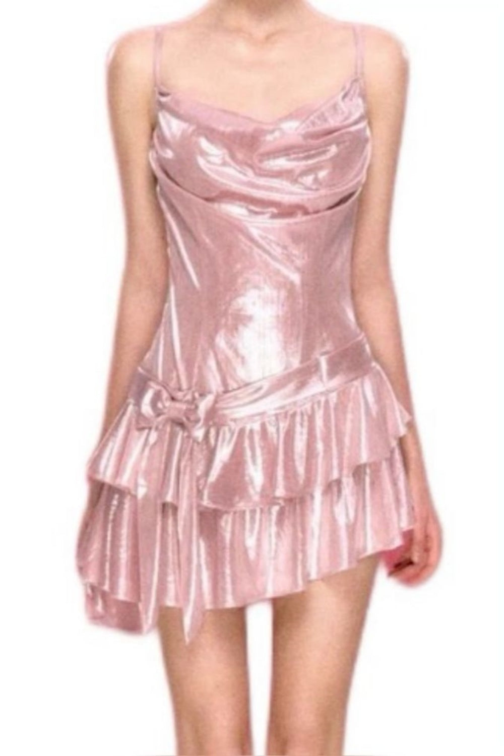 Süße Spaghettiträger Rüschen kurze Satin Mädchen Mini Homecoming Kleid Partykleid nv5438