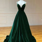 Robe de bal longue simple en velours vert A-Line, robe longue formelle verte nv1518