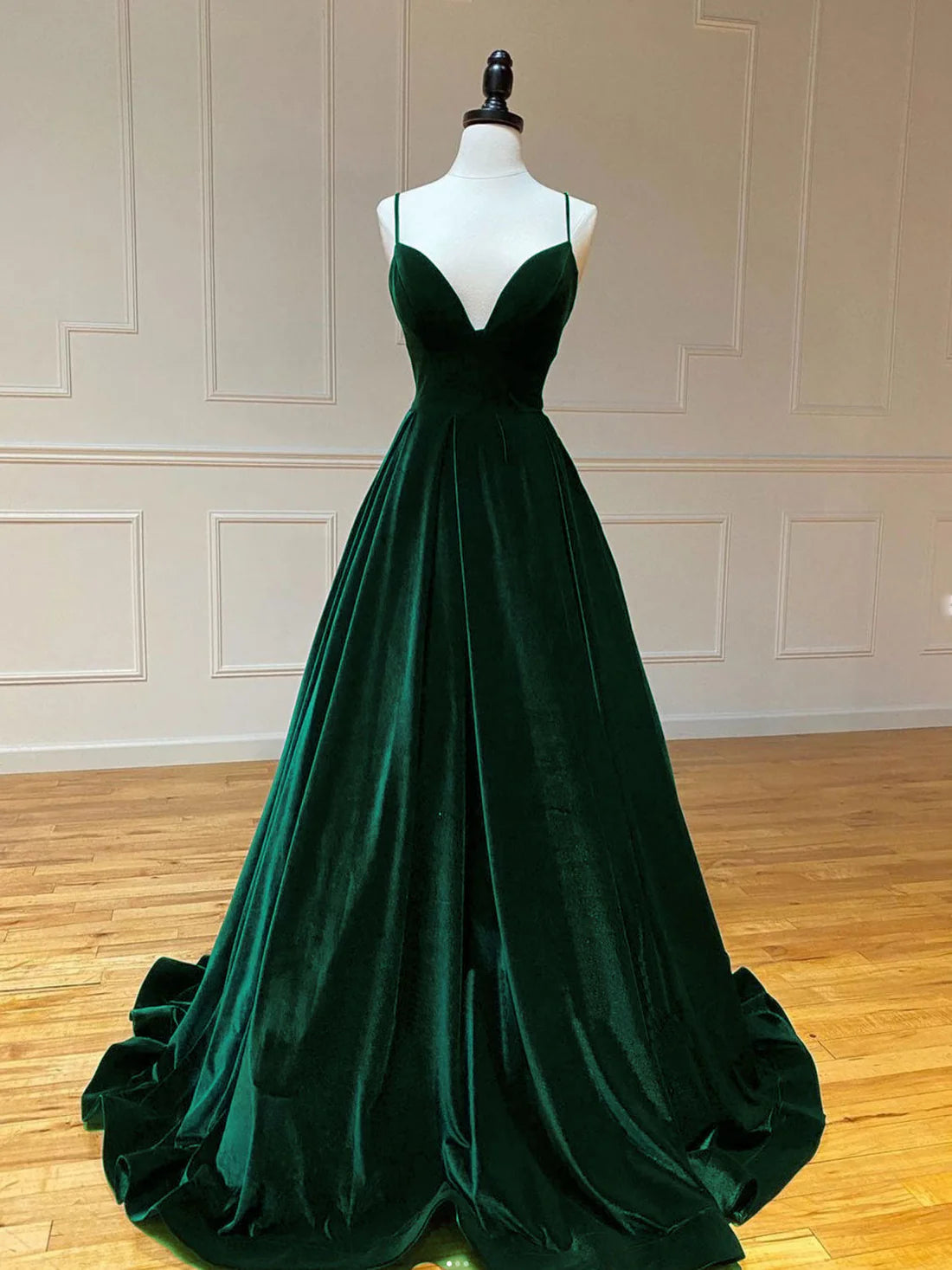 Robe de bal longue simple en velours vert A-Line, robe longue formelle verte nv1518