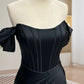 Robe de soirée longue noire en satin à épaules dénudées et style sirène nv1609