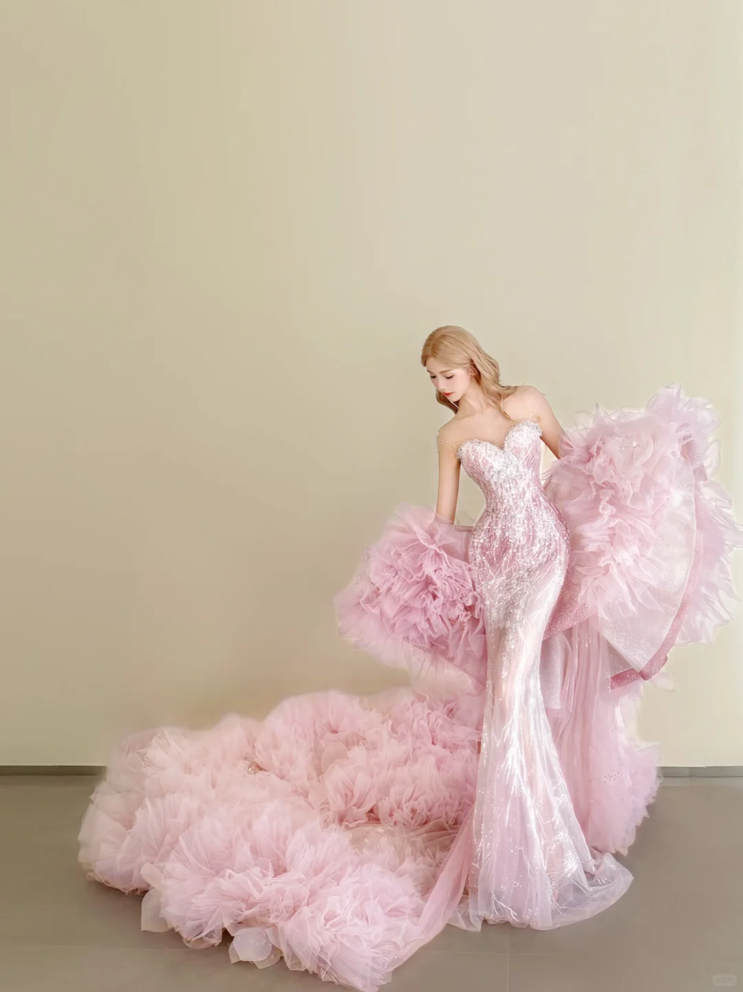 Pink Sweetheart Sheer Mermaid Prom Dress Sequin Cloud Tulle Train  NV7147