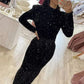 Black shiny sequins long sleeves prom dress evening dress party dress nv3193