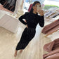 Black shiny sequins long sleeves prom dress evening dress party dress nv3193