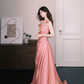 Strapless Cowl Neck Dusty Pink Satin Evening Dress with 3D Flower  NV7358