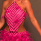 Robe de soirée courte rose brillante, sans bretelles, en plumes, à la mode, nv3503