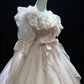 Light Pink Off Shoulder Ball Gown Lace Ruffle Puff Sleeve Big Bow Organza Lolita Formal Dress  NV6974